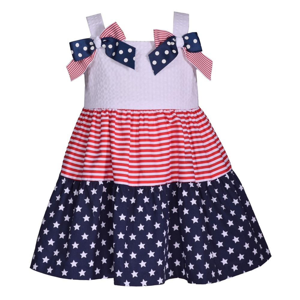 Bonnie Baby Baby Girls Bow Shoulder Americana Tiered Dress - Size 3-6Mm